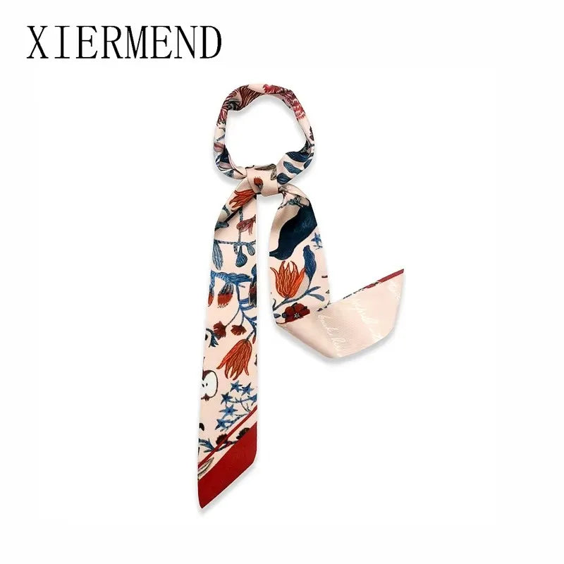 2025 Beautiful Print Luxury Bag Strap Scarf Women Silk Scarf Fashion Head Scarf Headwear Long Scarves Bag Accessories Ribbon