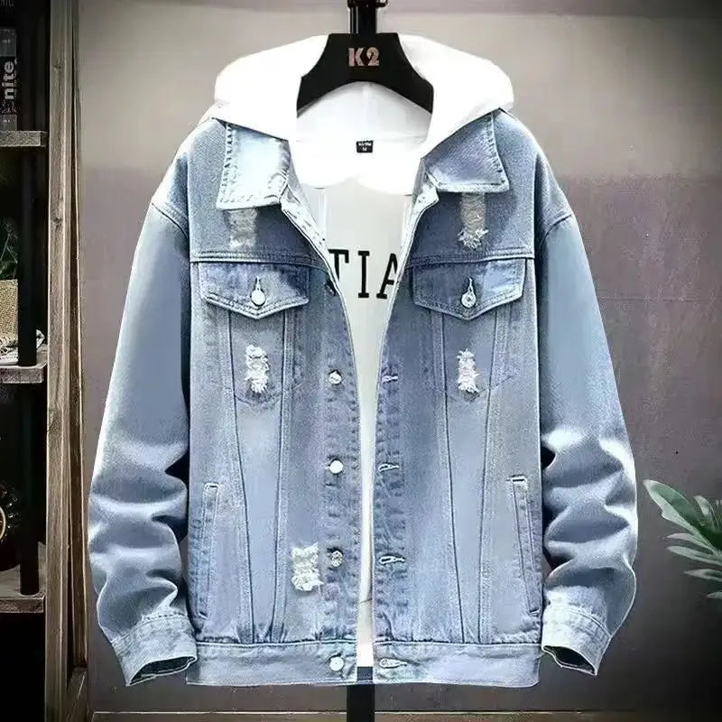 Men's retro classic denim jacket loose casual versatile lapel jacket high street fashion motorcycle riding clothes mens jacket