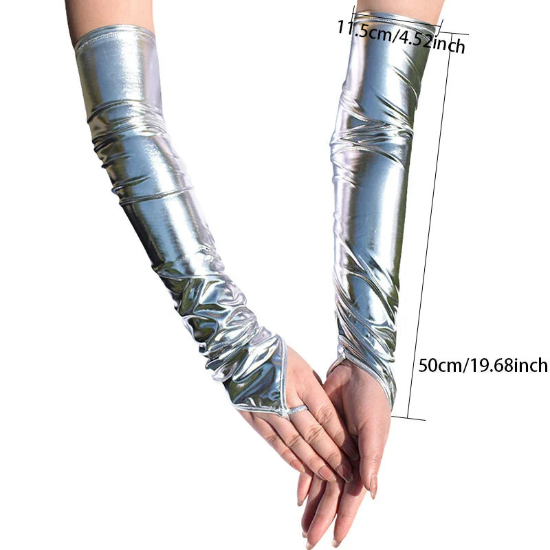 1 Pair Sexy Black Women Shiny Long Gloves Imitation Leather Cosplay Clothing Pole Dancing Halloween Dance Party Accessories