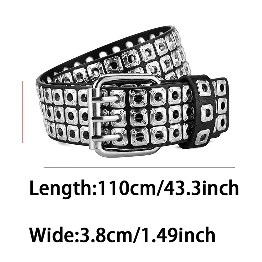 Retro Square Rivet Men'S Belt With Double Row Needle Buckle Women'S Belt Hip-Hop Rock Punk Y2k Style Jeans Men'S And Women'SBelt