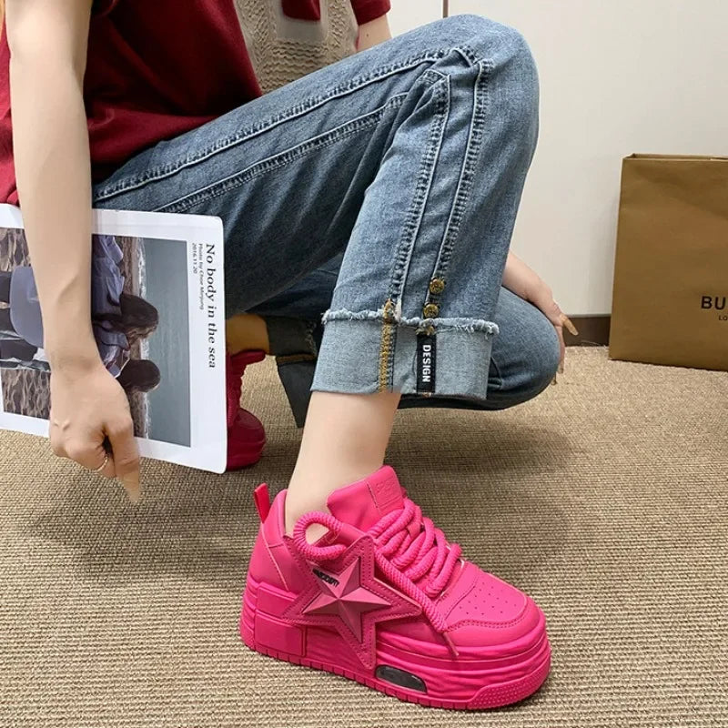 Platform Sneakers Women 2024Autumn Fashion Star Personalized Designer Vulcanized Shoes Casual Running Street Skateboarding Shoes