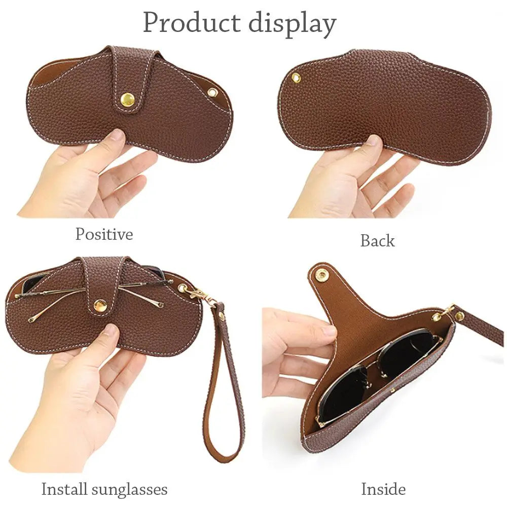 PU Leather Handmade Glasses Bag Sunglasses Case Portable Myopia Glasses Protector Simple Hanging Neck Rope Storage Box