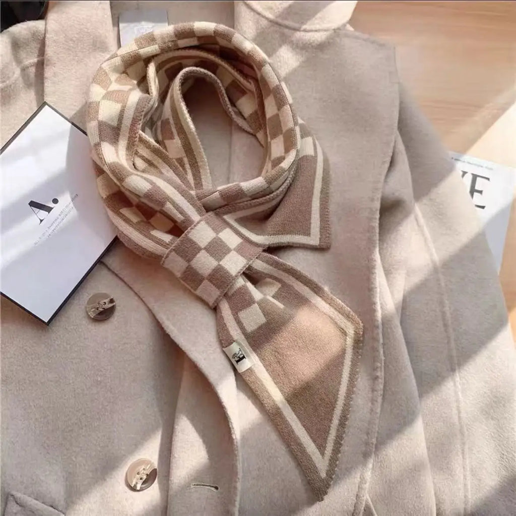 Houndstooth Plaid Luxury Brand Knitted Scarf 2023 New Scarf Women Winter Scarf Long Skinny Small Scarf Female Neckerchief Scarf