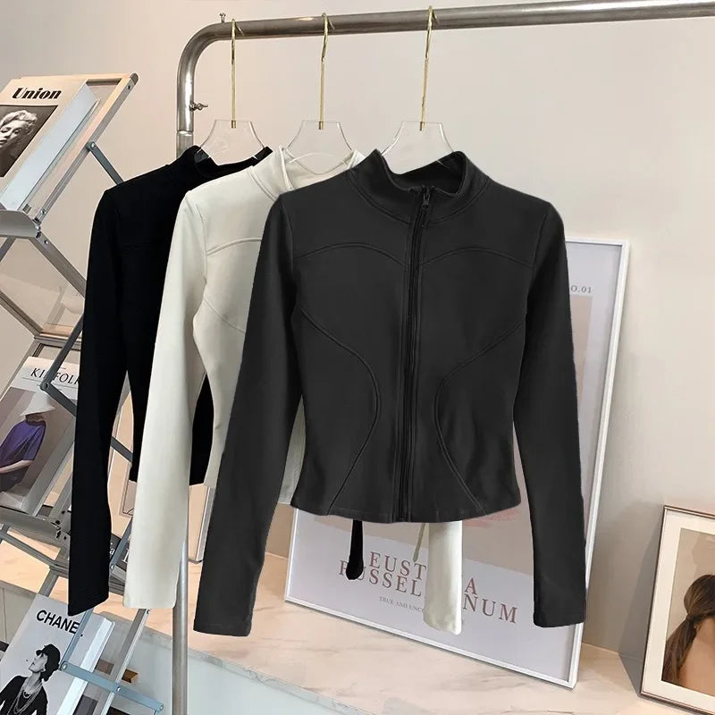 Peeli Long Sleeve Sports Jacket Women Zip Fitness Yoga Shirt Winter Warm Gym Top Activewear Running Coats Workout Clothes Woman