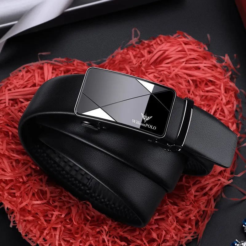 Men's cowhide automatic buckle belt, fashionable casual pants belt, versatile business automatic buckle belt