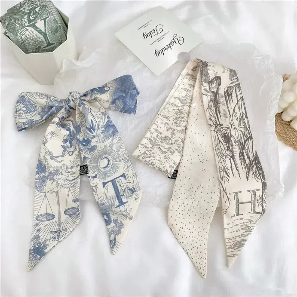 Super Beautiful Scarf 26 Letters Silk Scarf Headband Jungle Alphabet Print Bag Streamer Women Fashion Brand Design Silk Scarf