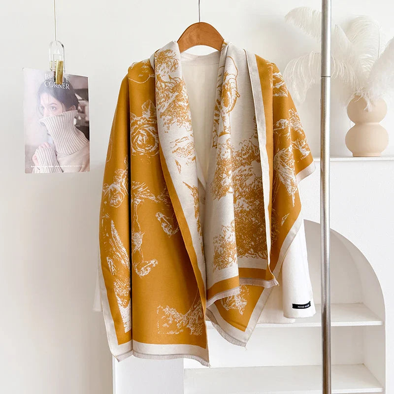 New Winter Thick Wraps Warm Elephant and Horse Pattern Scarf Female Cashmere Shawl Bufanda Women's Thickening Tassels Blanket