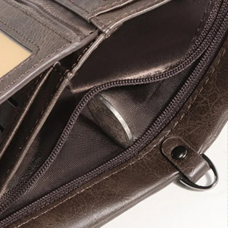 Classic Retro Men's Chain Wallet RFID Anti-Theft Men's Leather Wallet Double Zipper Coin Purse Credit Card Holder for Men