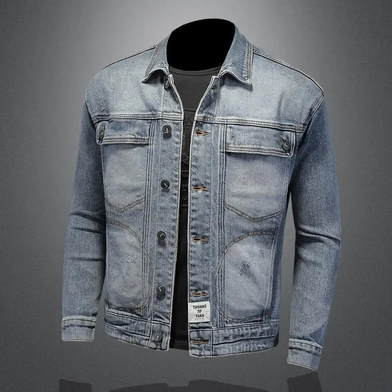 Men's retro classic denim jacket loose casual versatile lapel jacket high street fashion motorcycle riding clothes mens jacket