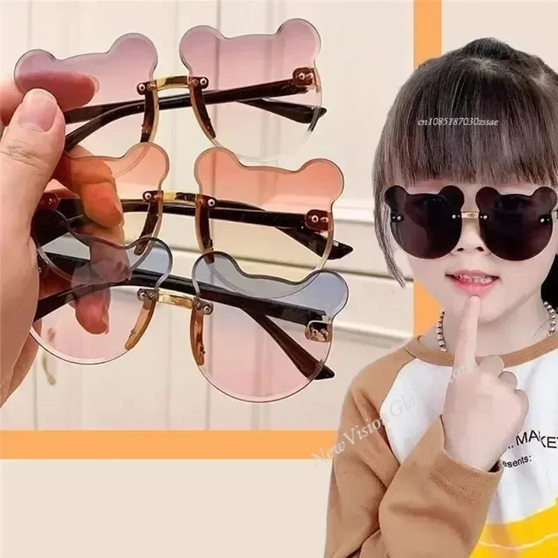 New Kids Sunglassess Cartoon Bear Sunglasses for Boy Girl Children Rimless Sunglasses UV400 Outdoor Travel Skiing Sunglassess