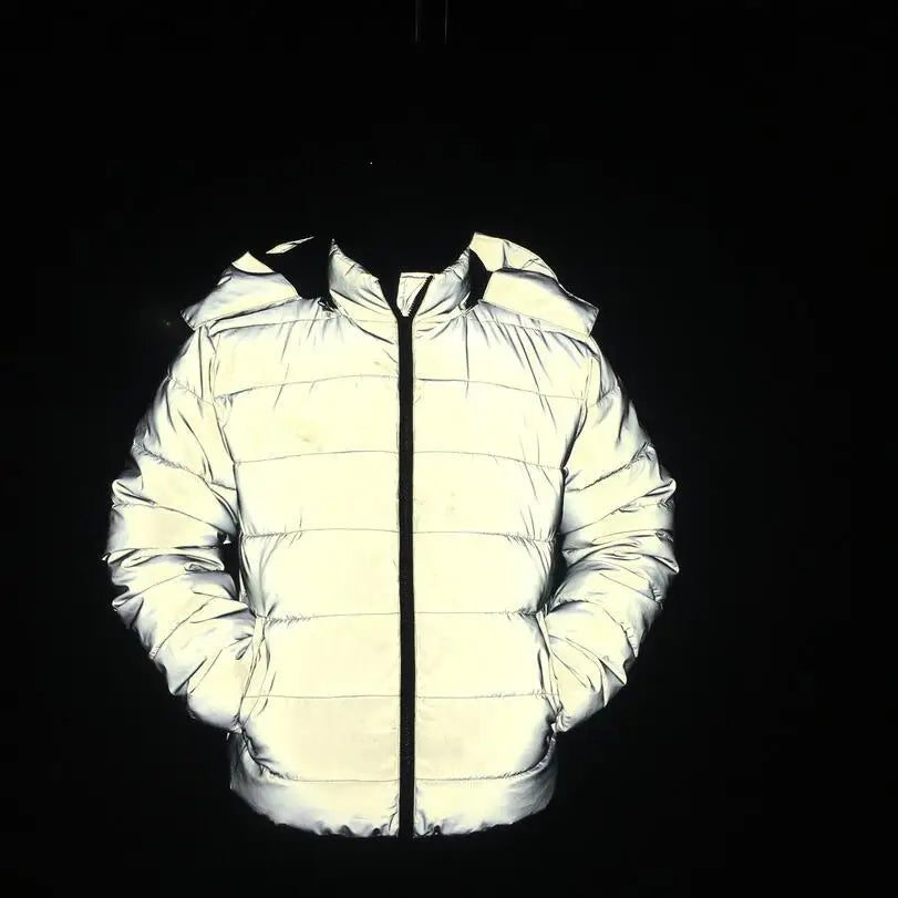 2024 fall and winter reflective jacket men's women's cotton padded reflective jacket Y2K fashion thickened warm down cotton coat