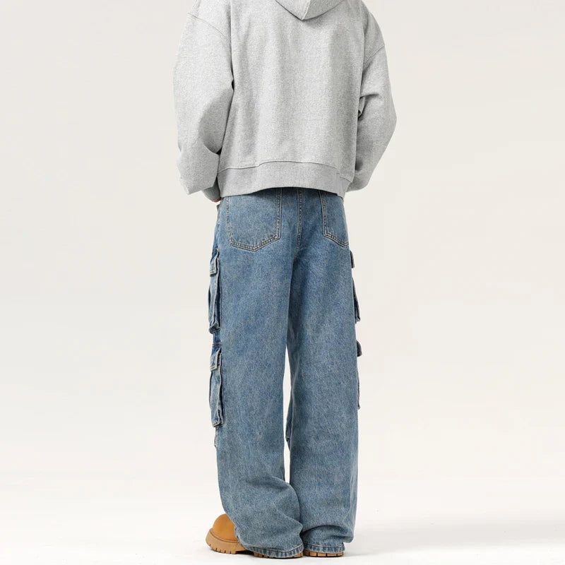 Autumn Men's Baggy Jeans Blue Wide Legs Denim Pants Oversize Cargo Korean Fashion Male Clothes Streetwear Trousers Sweatpants