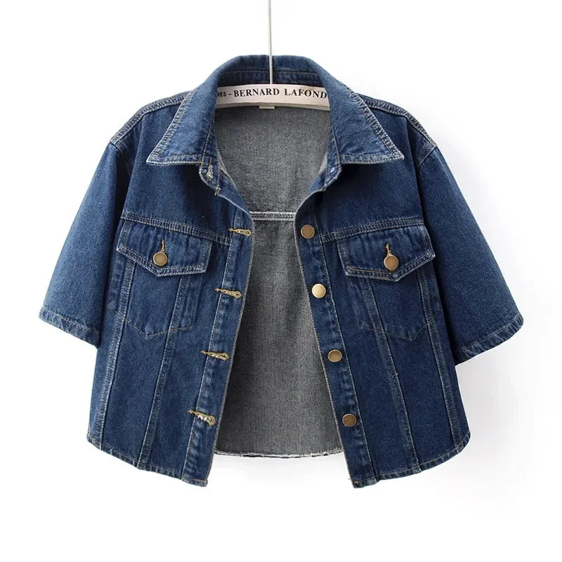 2025 Spring Women Floral Embroidery Short Denim Jacket Elegant Single Breasted Slim Jeans Coat Basic Jacket Outerwear