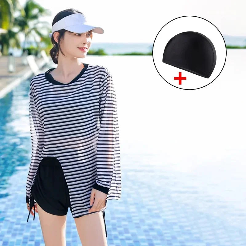 New Hot Sale Of The Season Women's Three-Piece Swimsuit Sports Separate Slimming Hot Spring Long Sleeve Sunscreen Swimming Costu