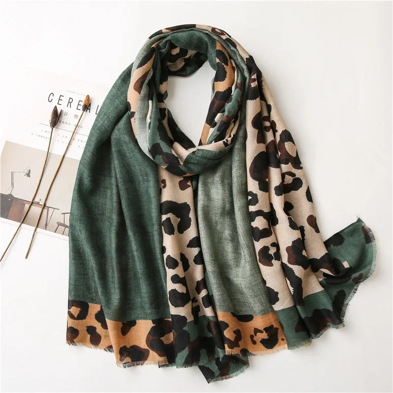 Spring Designer Unique Luxury Brown Ladies Wild Leopard Scarf Female Long Scarf Shawl Thin Brown Fashionable Scarf Long Shawl