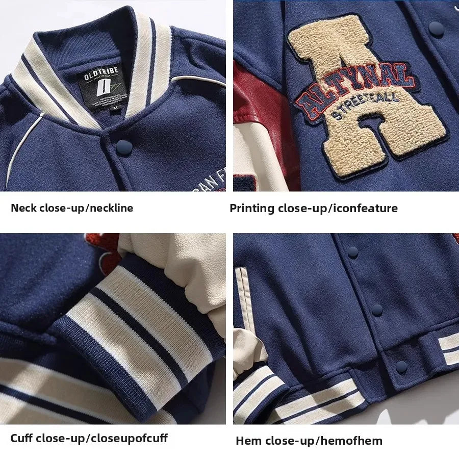 American Style Spliced Baseball Jacket Cotton Jacket Women's Autumn Winter Retro Men's Spring Summer New Couple's Outerwear