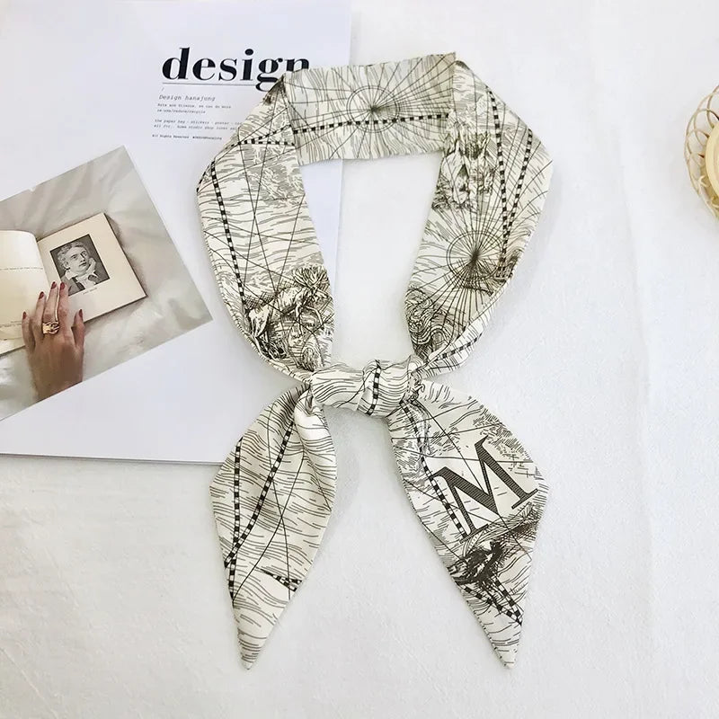 Super Beautiful Scarf 26 Letters Silk Scarf Headband Jungle Alphabet Print Bag Streamer Women Fashion Brand Design Silk Scarf