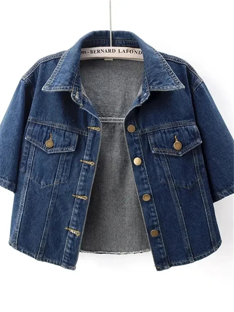 2025 Spring Women Floral Embroidery Short Denim Jacket Elegant Single Breasted Slim Jeans Coat Basic Jacket Outerwear