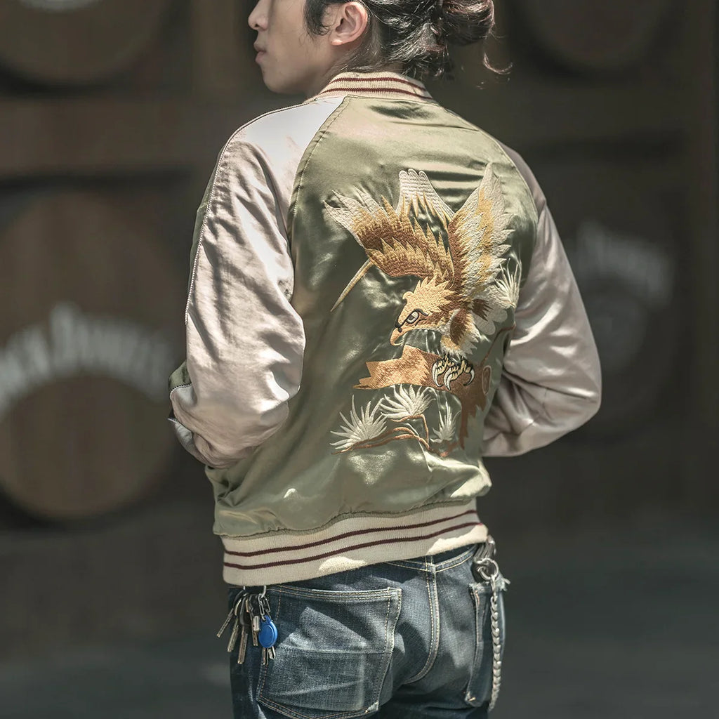Non Stock Men's Yokosuka Baseball Jacket Dragon Tiger Falcon Embroidered Short Jacket