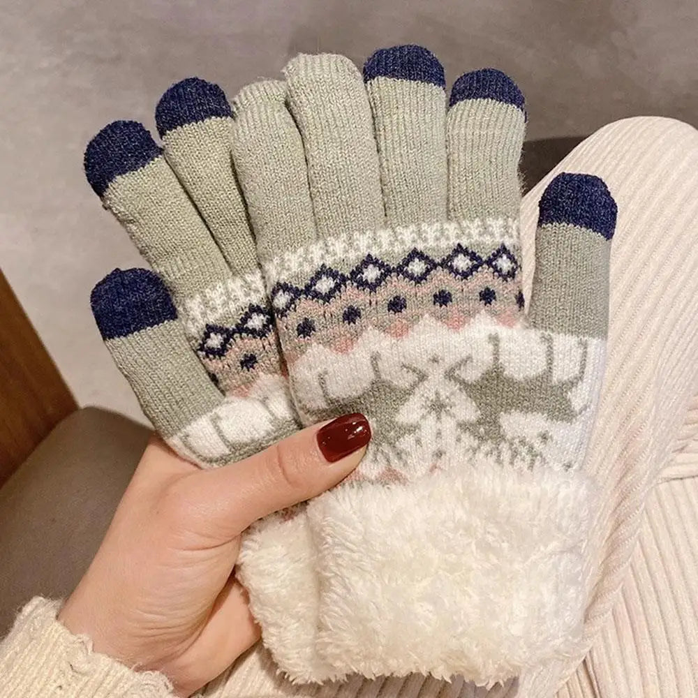 2024 New Elks Jacquard Gloves Touch Screen Knitted Gloves Winter Thick Keep Warm Gloves Christmas Mittens Full Finger Gloves