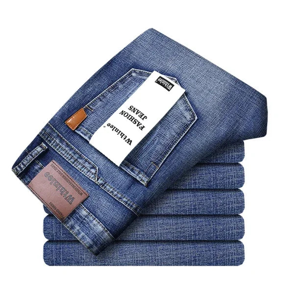 2024  Straight Regular Blue Stretch Denim Trousers Spring Autumn Men Classic Jeans Business Fashion Men's Smart Jeans
