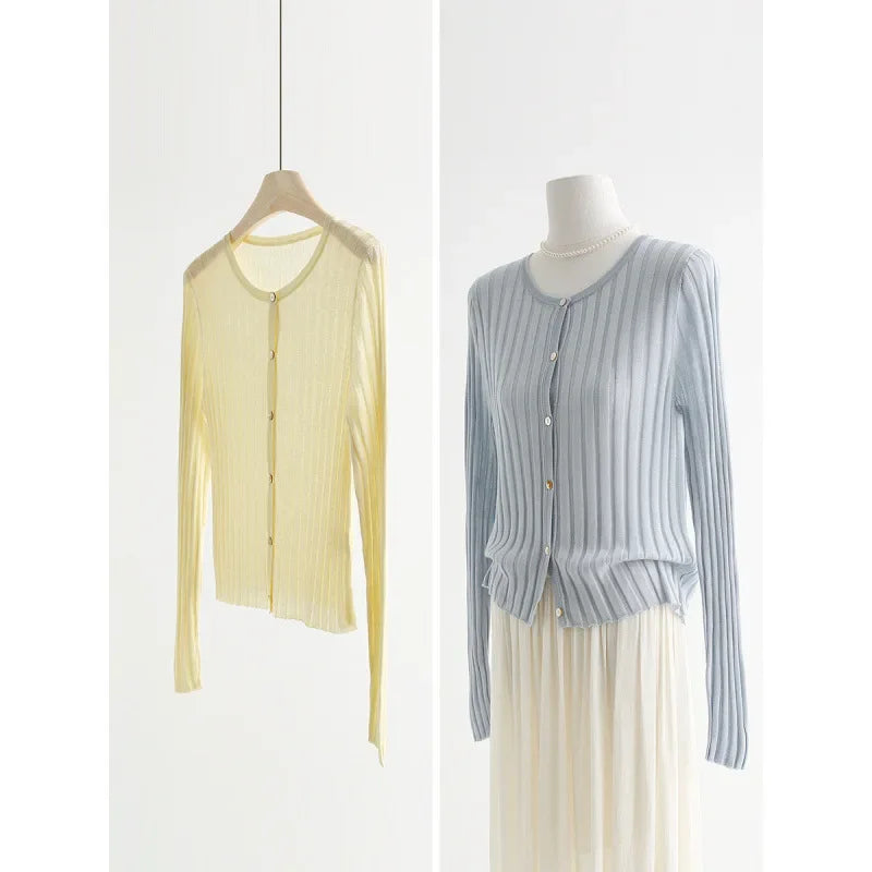Summer Macaron Candy Color Lyocell Sweater Thin Long Sleeve Sunscreen Shirt Air Conditioning Shirt Outer Wear