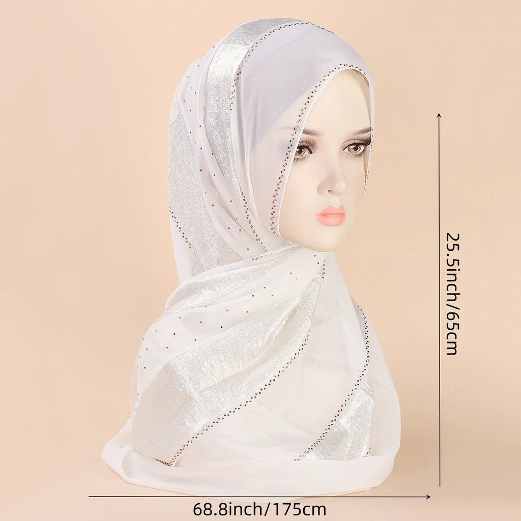 Middle Eastern New Gold Craft Fabric Splice Chiffon Handmade Diamond Decoration Versatile Muslim Women's Headband Scarf Hijab