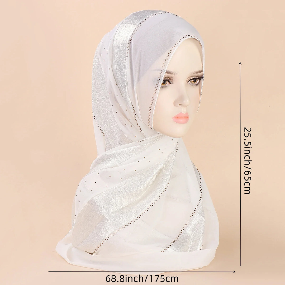 Middle Eastern New Gold Craft Fabric Splice Chiffon Handmade Diamond Decoration Versatile Muslim Women's Headband Scarf Hijab