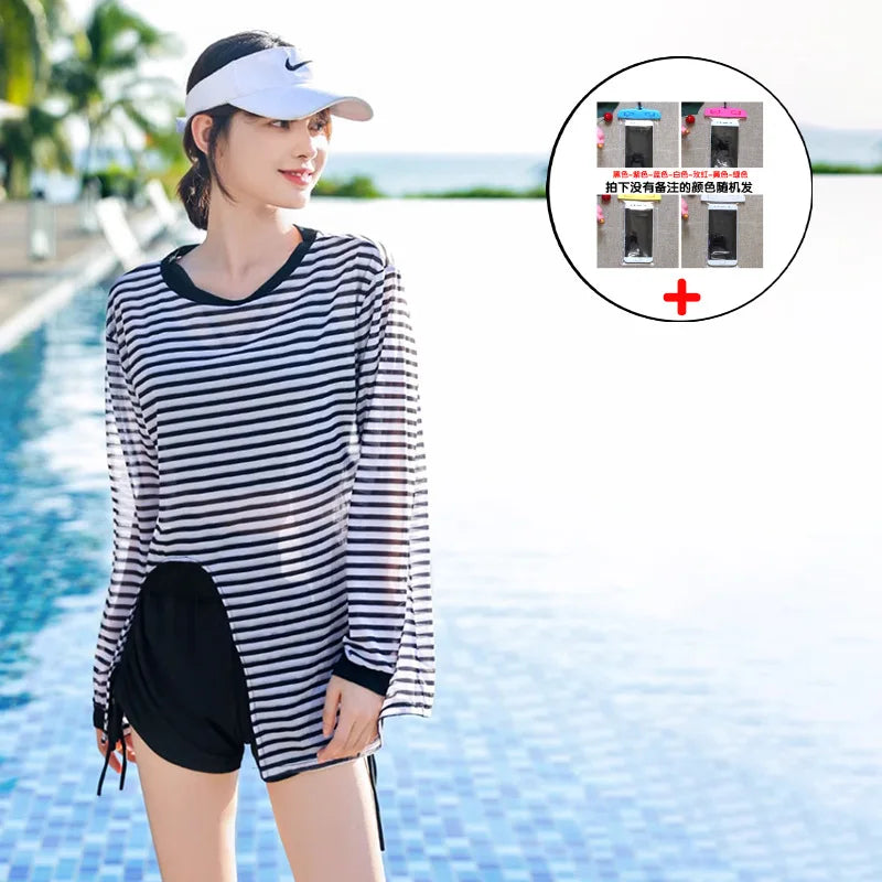 New Hot Sale Of The Season Women's Three-Piece Swimsuit Sports Separate Slimming Hot Spring Long Sleeve Sunscreen Swimming Costu