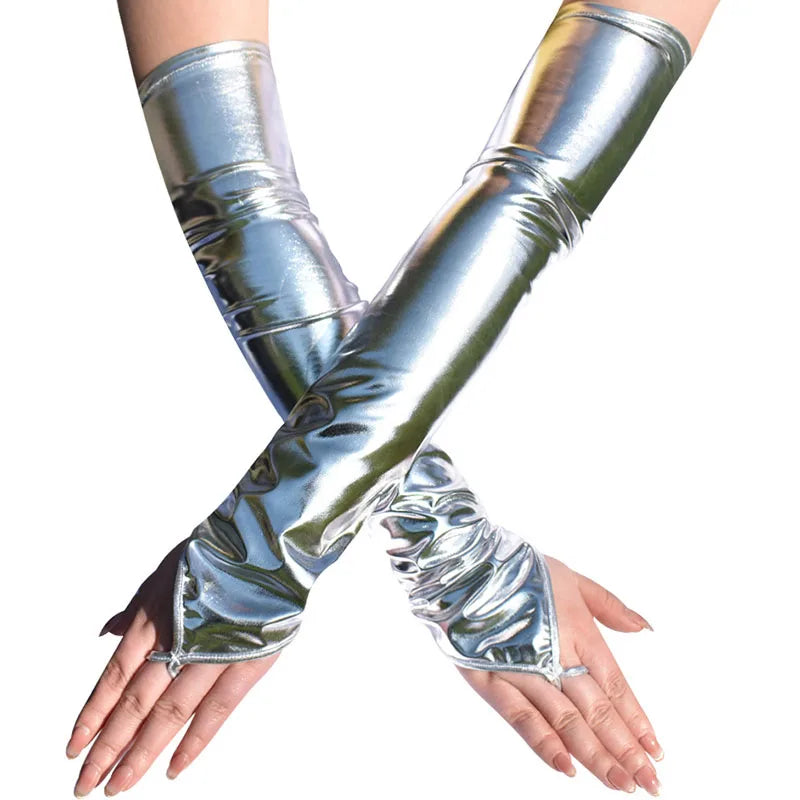 1 Pair Sexy Black Women Shiny Long Gloves Imitation Leather Cosplay Clothing Pole Dancing Halloween Dance Party Accessories