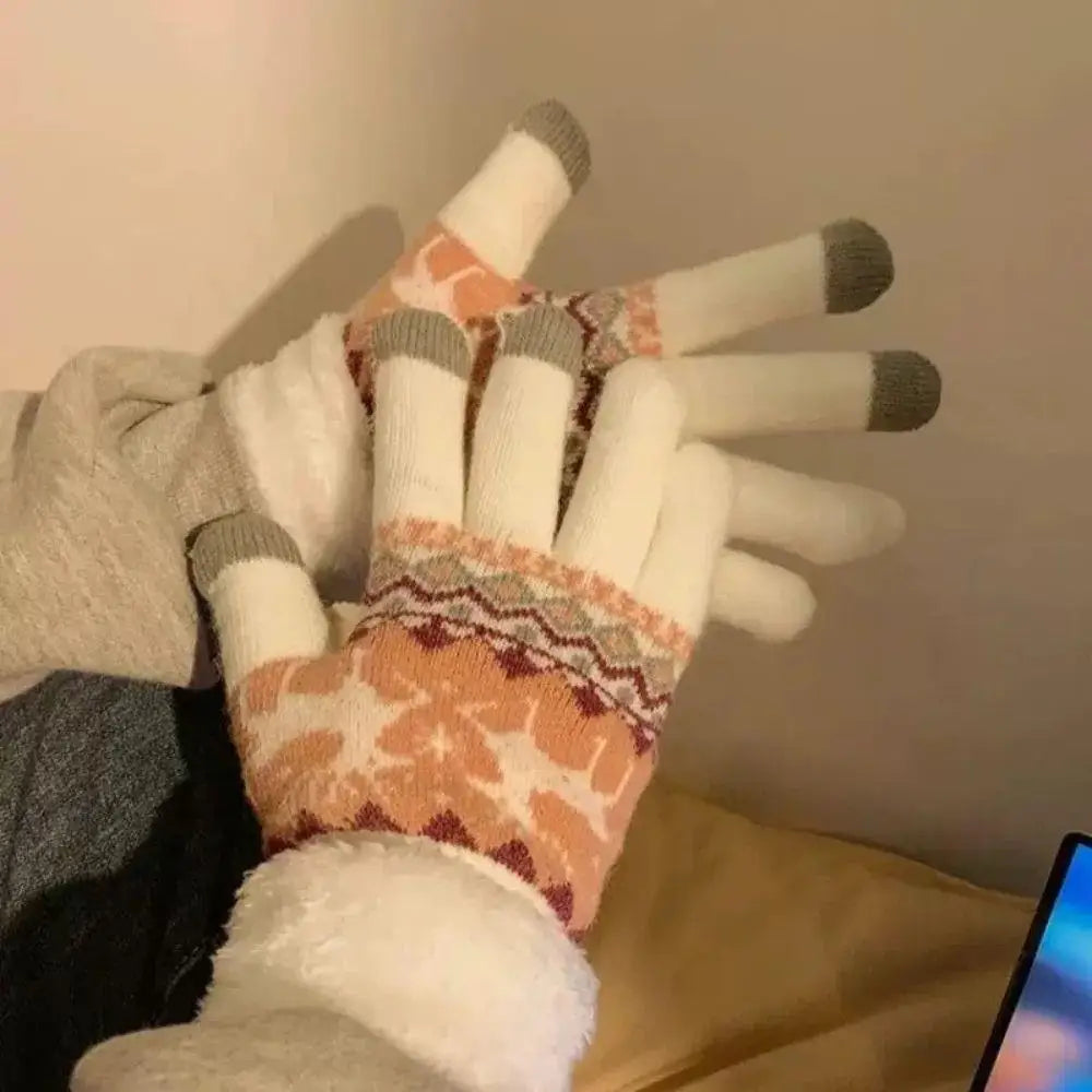 2024 New Elks Jacquard Gloves Touch Screen Knitted Gloves Winter Thick Keep Warm Gloves Christmas Mittens Full Finger Gloves