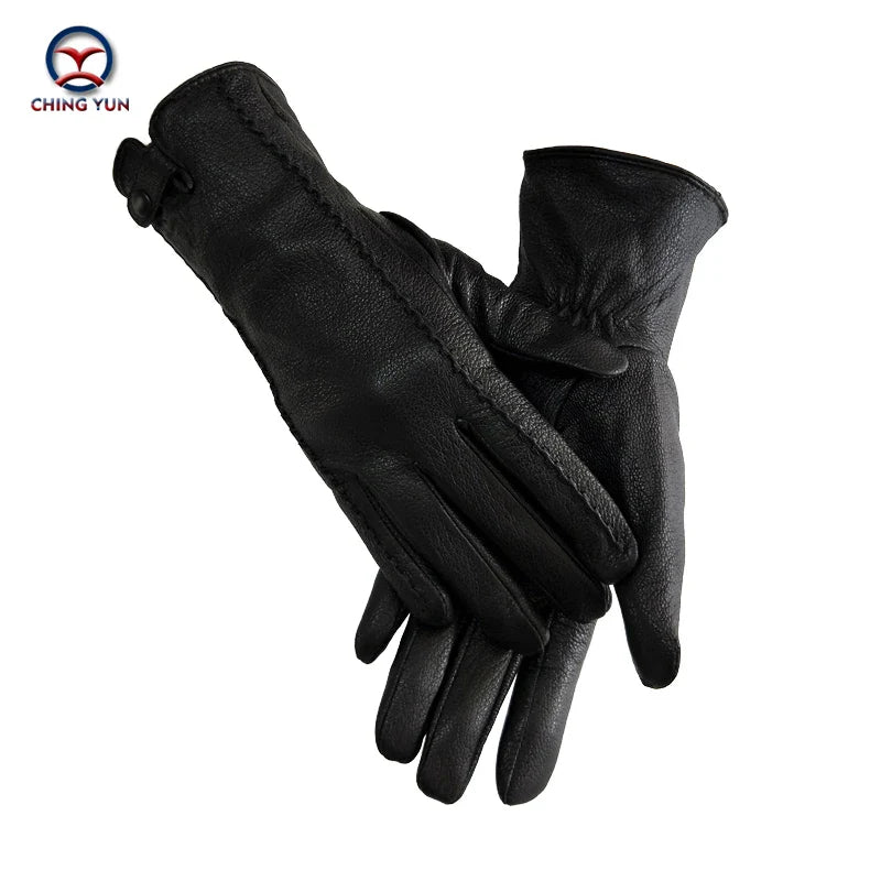 New Women's Gloves Genuine Leather Winter Warm Fluff Woman Soft Female Rabbit Fur Lining Riveted Clasp High-quality Mittens