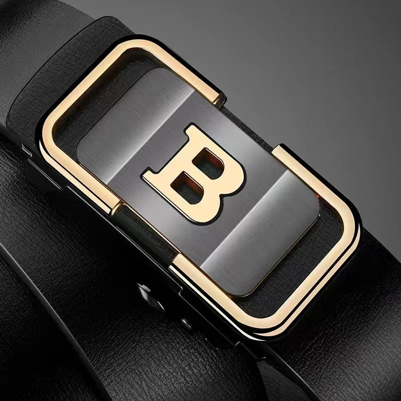 Men's Toothless Automatic Buckle New Fashion Belt with Letter Button Business Fashion High Quality Belt Festival Gift Selection