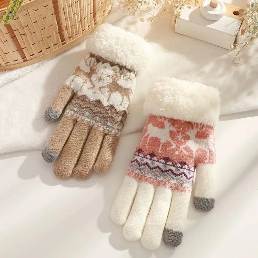 2024 New Elks Jacquard Gloves Touch Screen Knitted Gloves Winter Thick Keep Warm Gloves Christmas Mittens Full Finger Gloves