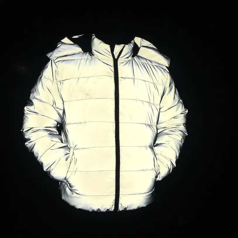 2024 fall and winter reflective jacket men's women's cotton padded reflective jacket Y2K fashion thickened warm down cotton coat