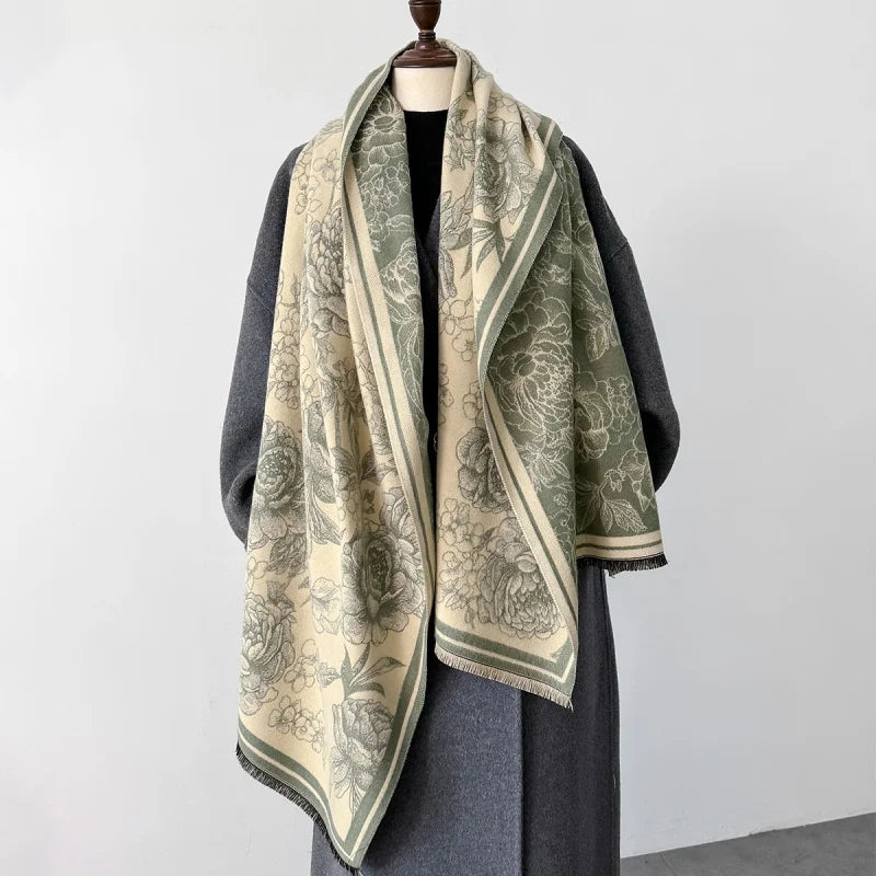 Spring Keep Warm Soft Wraps Advanced Sense Elegant Coat Outer Wear Shawl Fashion Scarf Peony Flower Long Adult Women's Scarf