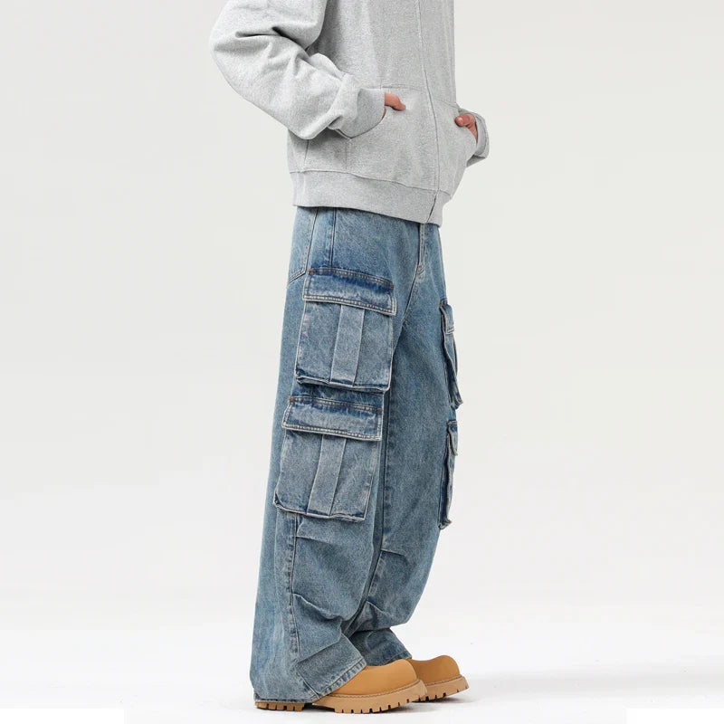 Autumn Men's Baggy Jeans Blue Wide Legs Denim Pants Oversize Cargo Korean Fashion Male Clothes Streetwear Trousers Sweatpants