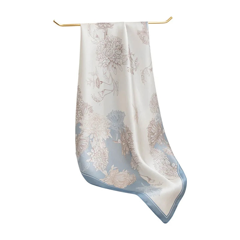 53Cm spring and summer new temperament women's 100% mulberry silk printed silk scarf fashion versatile high-end scarf shawl