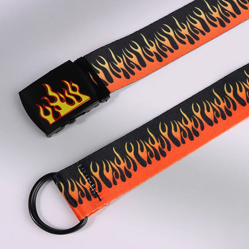 Hip Hop Fashion Men's Canvas Belt Personalized Casual Flame Belt Designer Belts For Women Cowboy Strap Punk