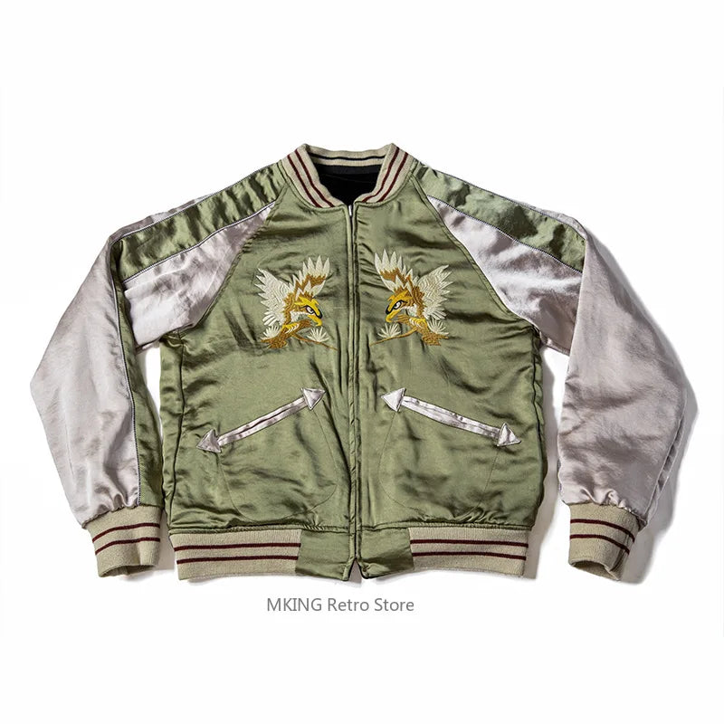 Non Stock Men's Yokosuka Baseball Jacket Dragon Tiger Falcon Embroidered Short Jacket