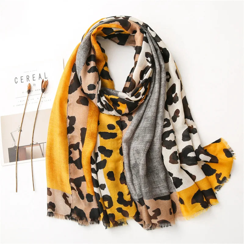 Spring Designer Unique Luxury Brown Ladies Wild Leopard Scarf Female Long Scarf Shawl Thin Brown Fashionable Scarf Long Shawl