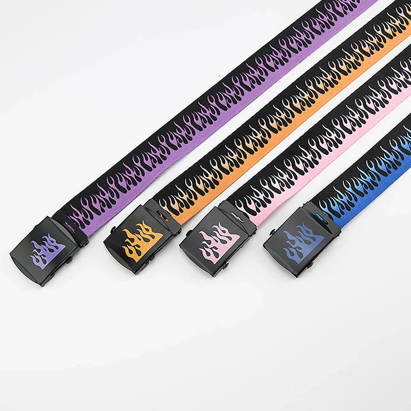 Hip Hop Fashion Men's Canvas Belt Personalized Casual Flame Belt Designer Belts For Women Cowboy Strap Punk