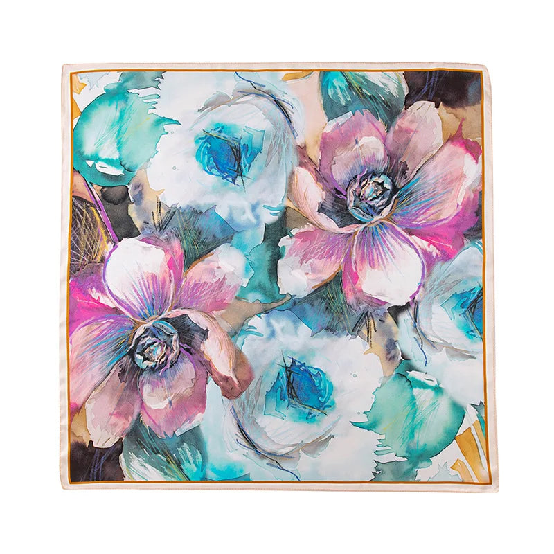 53Cm spring and summer new temperament women's 100% mulberry silk printed silk scarf fashion versatile high-end scarf shawl