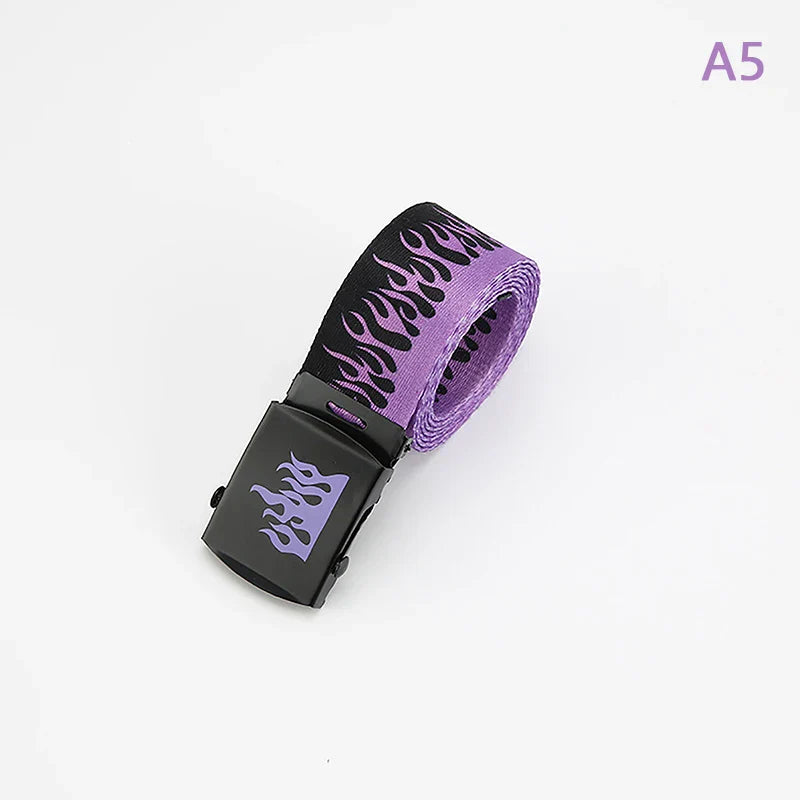 Hip Hop Fashion Men's Canvas Belt Personalized Casual Flame Belt Designer Belts For Women Cowboy Strap Punk