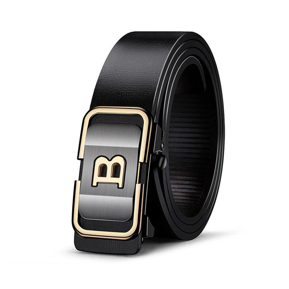 Men's Toothless Automatic Buckle New Fashion Belt with Letter Button Business Fashion High Quality Belt Festival Gift Selection