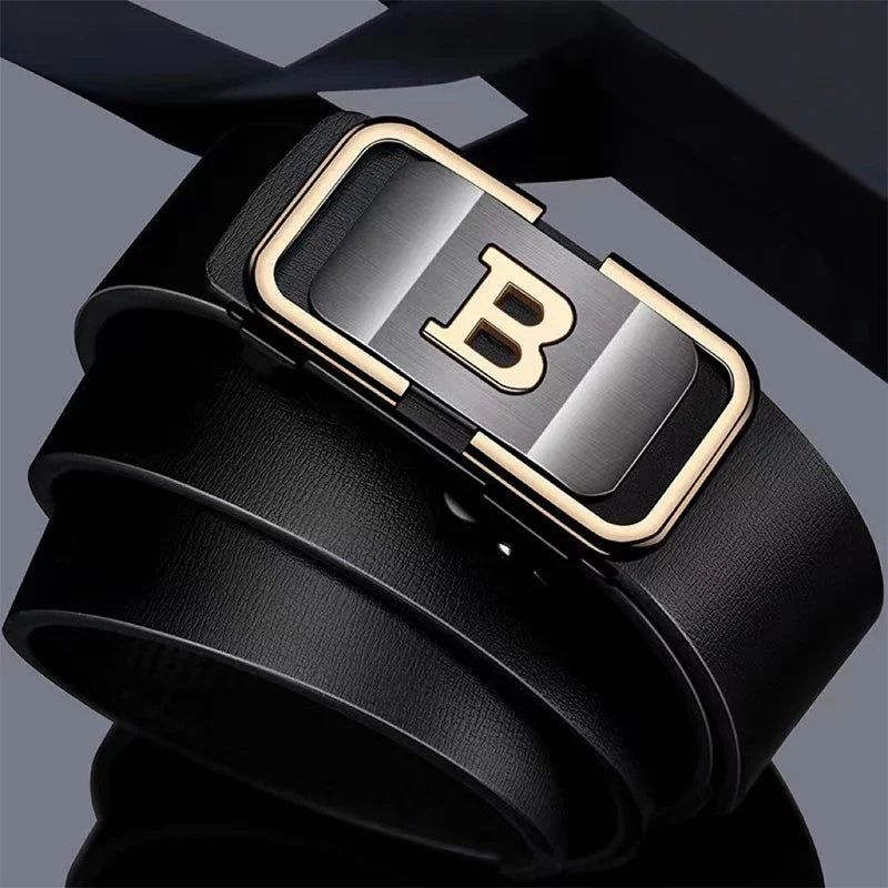 Men's Toothless Automatic Buckle New Fashion Belt with Letter Button Business Fashion High Quality Belt Festival Gift Selection