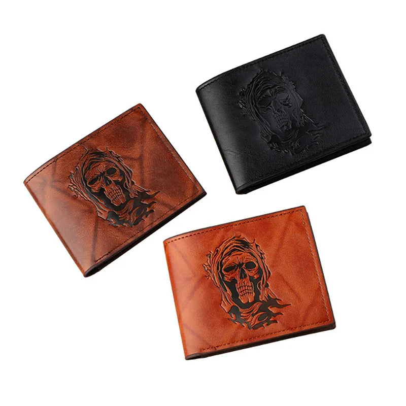 Manufacturer's new retro small wallet with embossed skull head short men's wallet portable fashionable cheap cash handbag