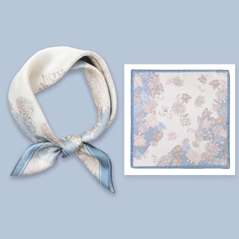 53Cm spring and summer new temperament women's 100% mulberry silk printed silk scarf fashion versatile high-end scarf shawl