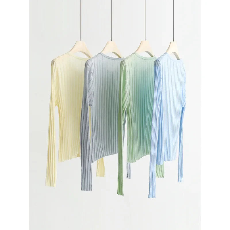 Summer Macaron Candy Color Lyocell Sweater Thin Long Sleeve Sunscreen Shirt Air Conditioning Shirt Outer Wear