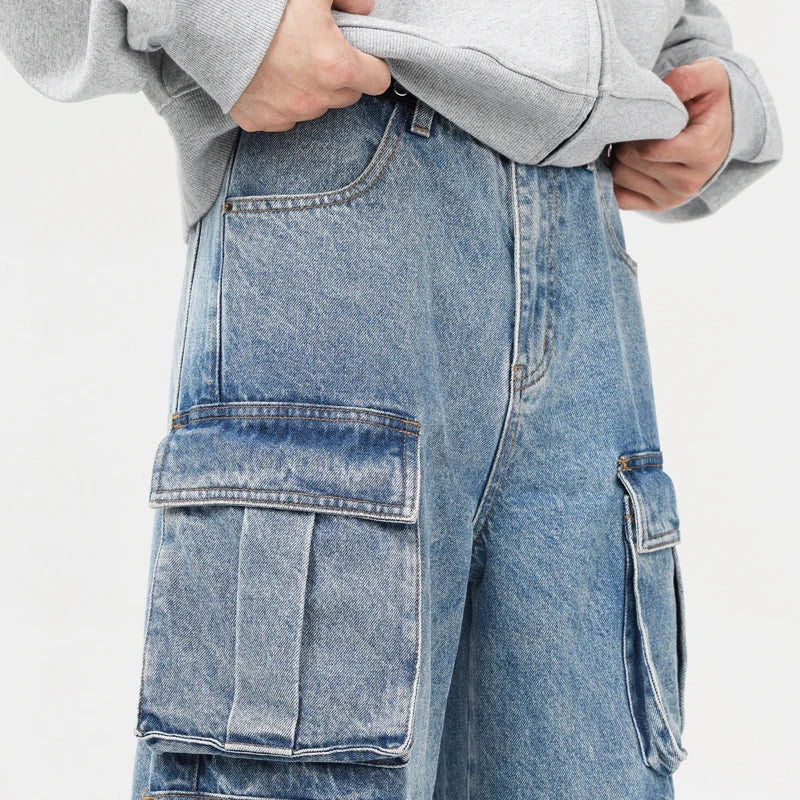 Autumn Men's Baggy Jeans Blue Wide Legs Denim Pants Oversize Cargo Korean Fashion Male Clothes Streetwear Trousers Sweatpants